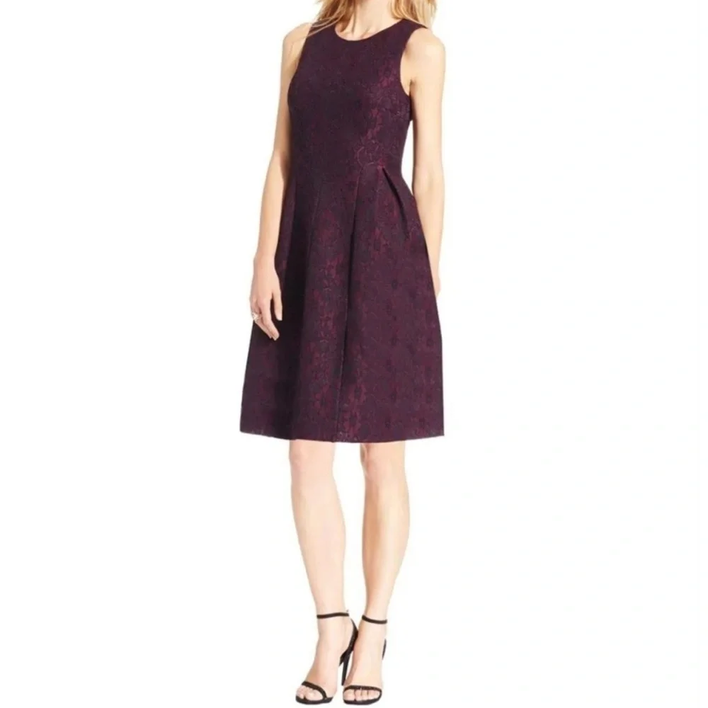 Calvin Klein Lace Overlay Burgundy Dress Sz 2 Fit Flare Cocktail Party Classy